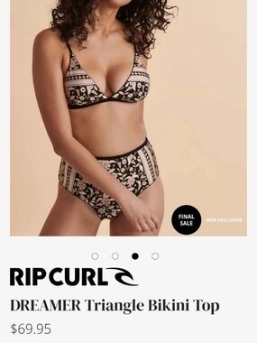 Rip Curl Dreamer Triangle Bikini Top - Black and Cream Floral